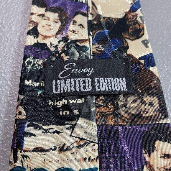 Vintage ENVOY Mens Tie Necktie Limited Edition Hollywood Black Purple 55.5" USA - Picture 2 of 12